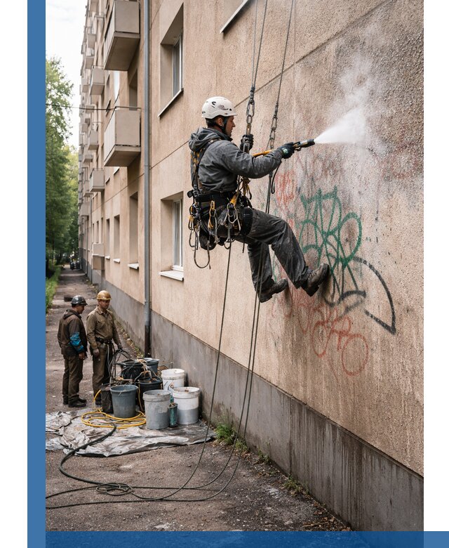 Удаление граффити с фасада в Ухте без следов и повреждений