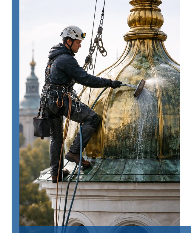 Профессиональная мойка куполов и шпилей высотными альпинистами в Ухте