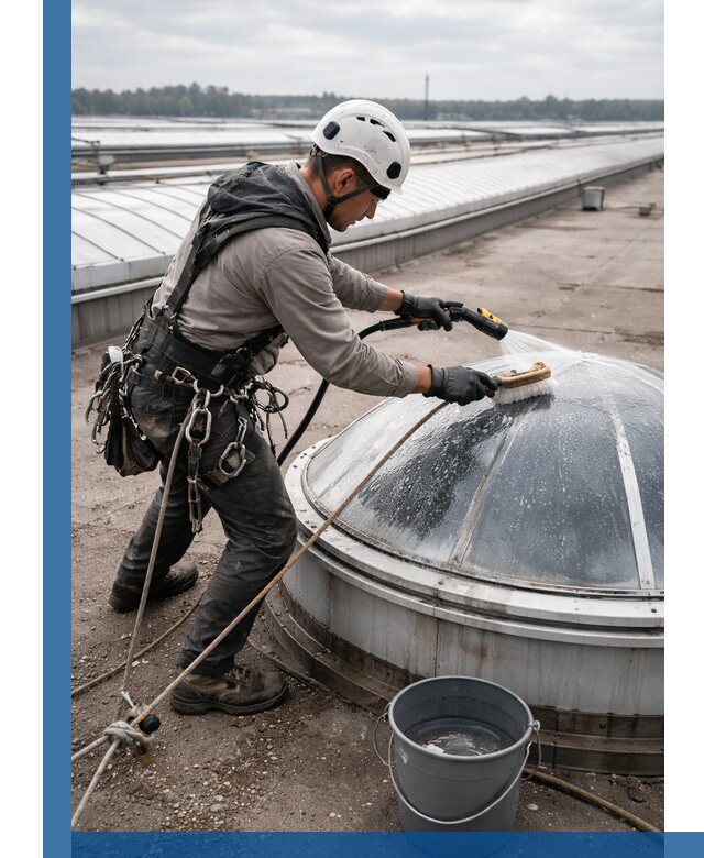 Мойка зенитных фонарей на кровле для промышленных объектов в Ухте