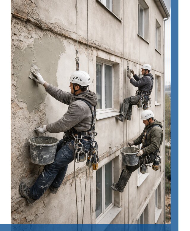 Ремонт штукатурного фасада в Ухте от 759 р. под ключ | ВЫСОТНИК-Хта