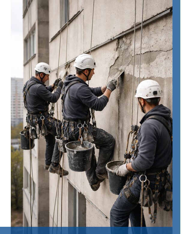 Ремонт бетонных элементов фасада в Ухте от 2531 р. | ВЫСОТНИК-Хта