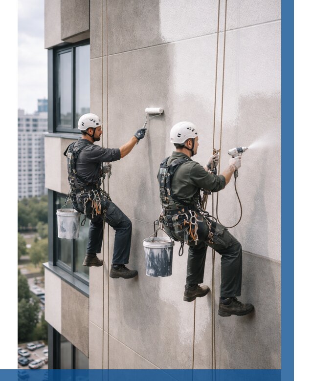 Покраска фасада альпинистами в Ухте от 304 р. | ВЫСОТНИК-Хта