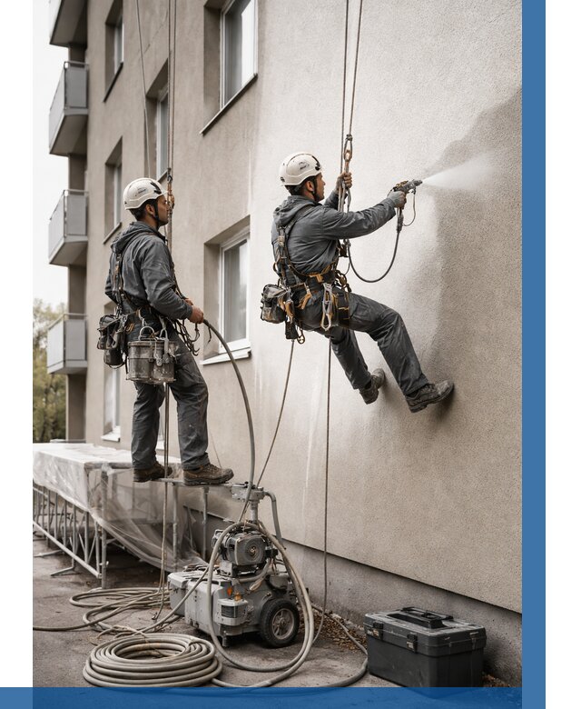 Безвоздушная покраска фасада в Ухте от 223 р/м² | ВЫСОТНИК-Хта