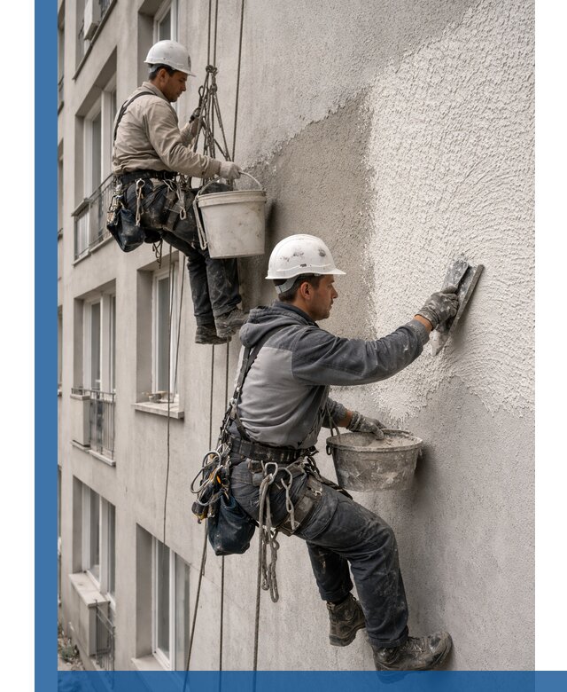 Нанесение декоративной штукатурки короед на фасад в Ухте