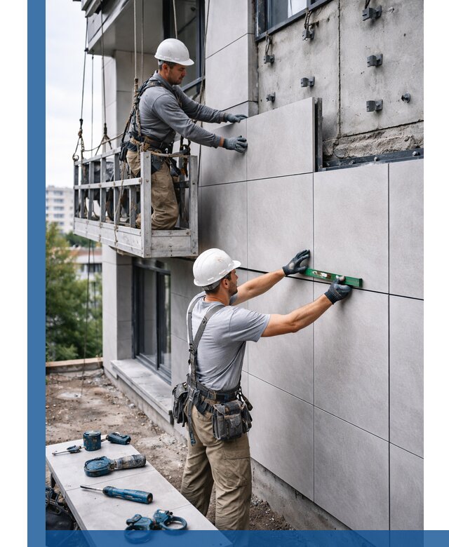 Монтаж керамогранита на фасад в Ухте под ключ с гарантией качества