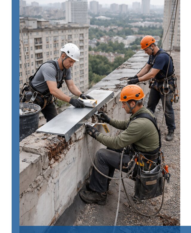 Ремонт парапета на кровле в Ухте, высотные работы с гарантией