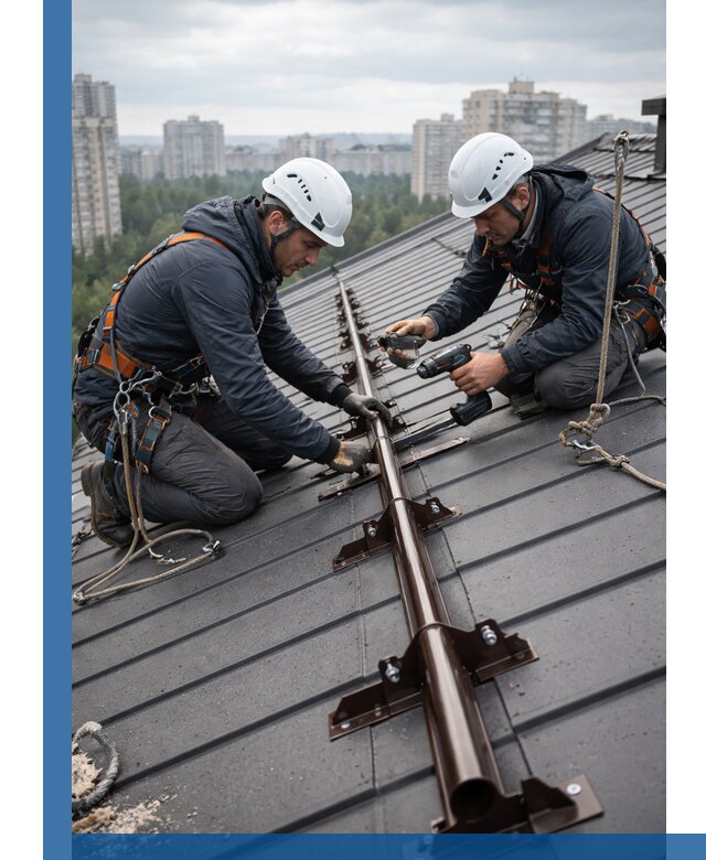 Монтаж снегозадержателей на кровле зданий в Ухте под ключ