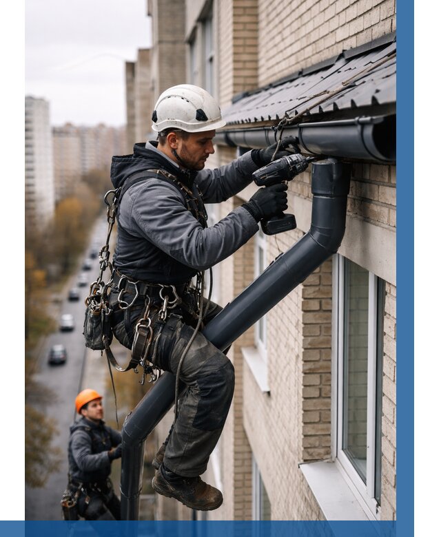 Монтаж водосточной системы на здании в Ухте от 5063 р. | ВЫСОТНИК-Хта