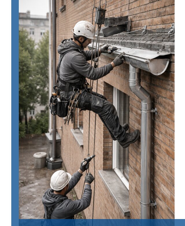 Монтаж водосточной системы на здании в Ухте под ключ