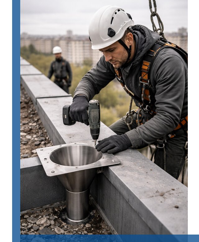 Монтаж водосточных воронок в Ухте для промышленных зданий