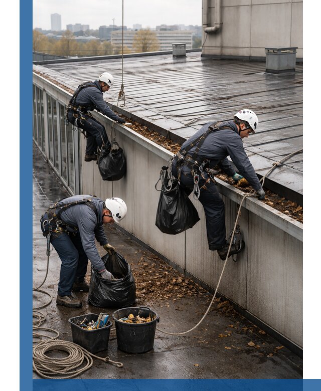 Очистка кровли по периметру в Ухте силами промышленных альпинистов