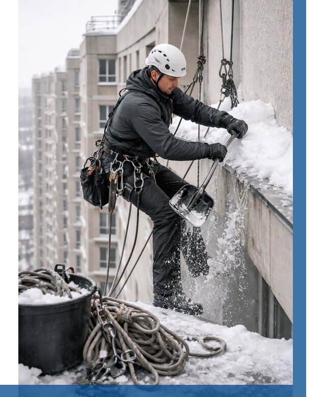 Очистка карнизов от снега в Ухте от 304 р. | ВЫСОТНИК-Хта