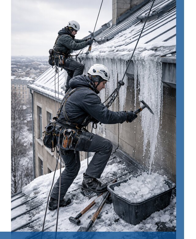 Удаление наледи с кровли в Ухте от 5569 р. | ВЫСОТНИК-Хта