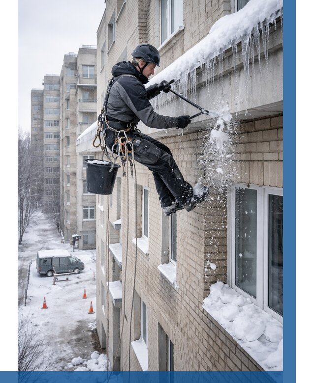 Удаление наледи с карнизов в Ухте от 354 р. | ВЫСОТНИК-Хта