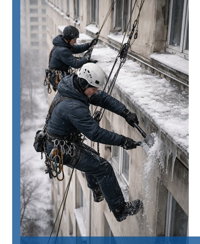 Удаление наледи и сосулек с карнизов в Ухте профессионально