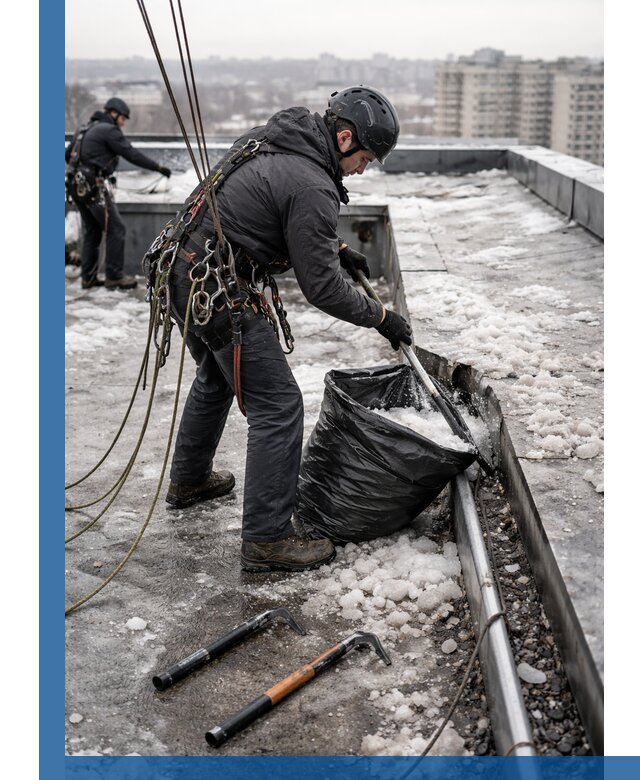 Аварийная очистка кровли в Ухте от промальпинистов