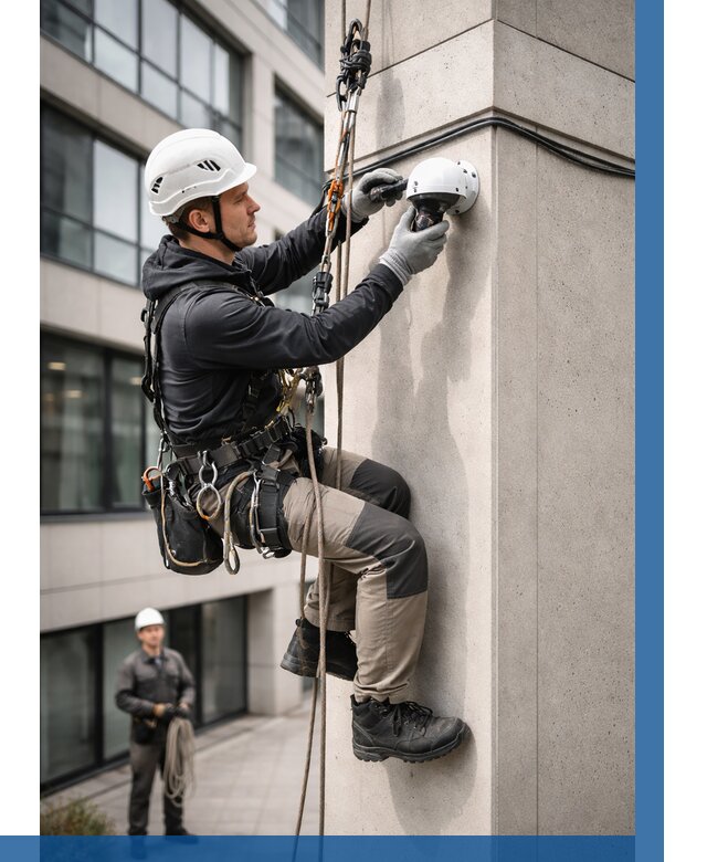 Монтаж камер видеонаблюдения на фасаде в Ухте от 8606 р.-ВЫСОТНИК-Хта