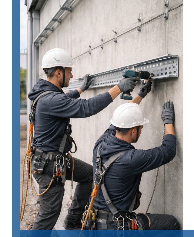 Монтаж кабельных лотков на фасаде зданий в Ухте с гарантией