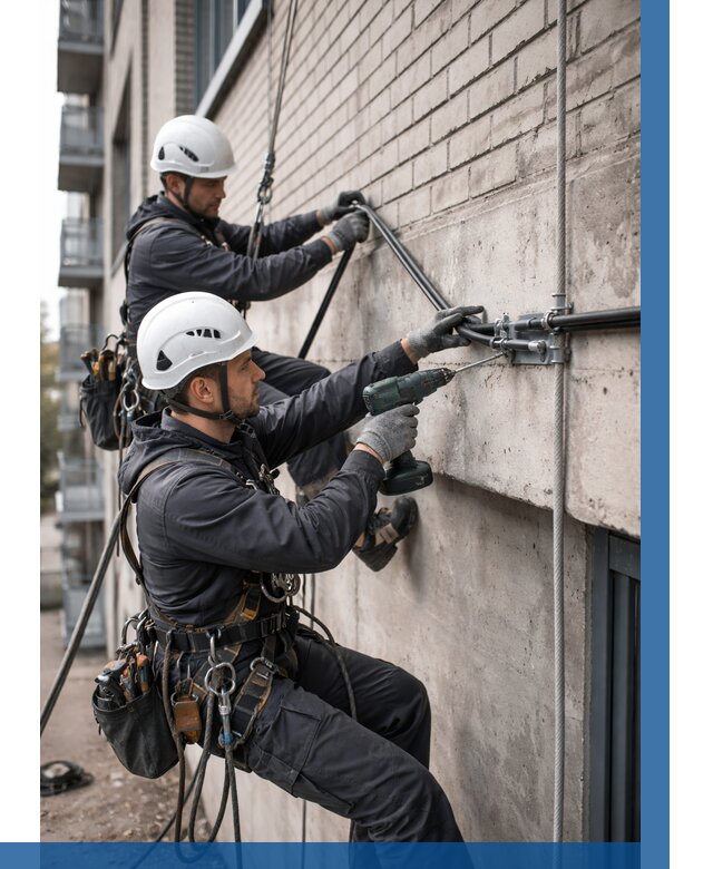 Крепление кабеля на фасаде в Ухте от 354 р. | ВЫСОТНИК-Хта