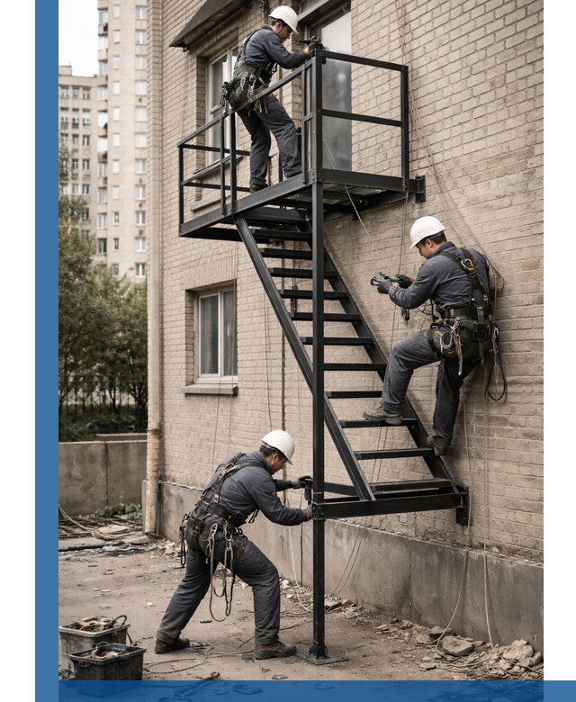 Монтаж пожарной лестницы в Ухте, установка и крепление