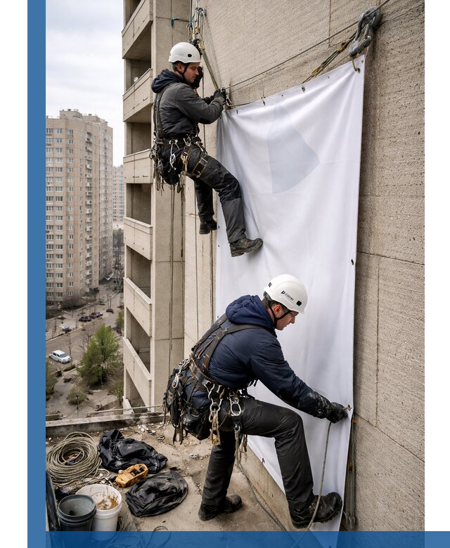 Профессиональный монтаж баннеров на фасаде в Ухте