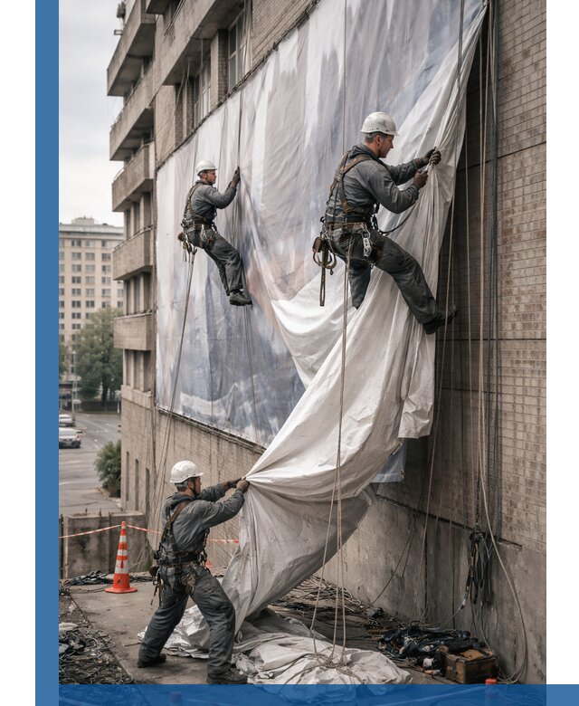 Демонтаж баннеров с фасада в Ухте оперативно и безопасно