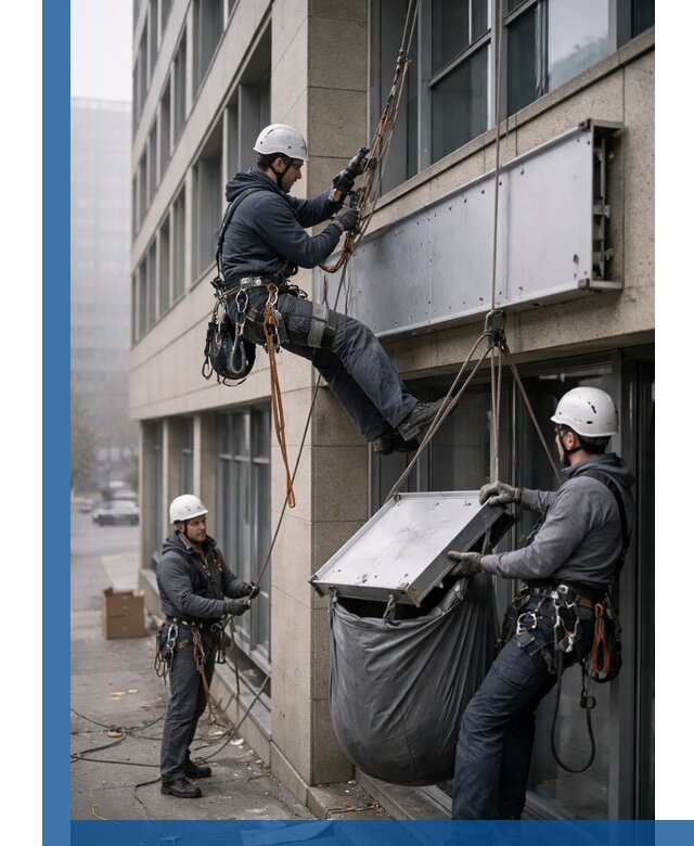 Демонтаж рекламной вывески с высотными работами в Ухте