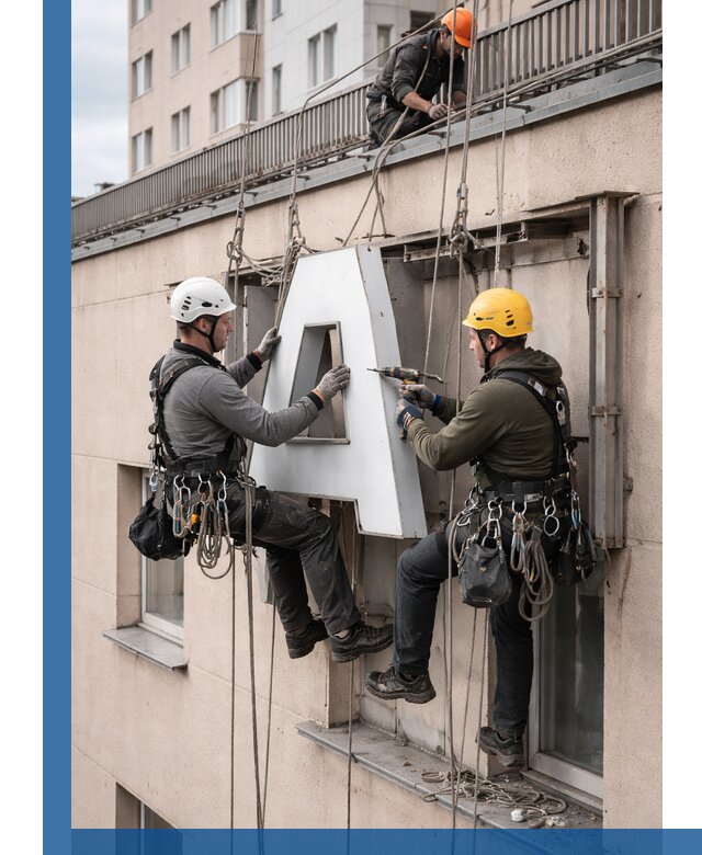 Ремонт и восстановление наружных вывесок на высоте в Ухте