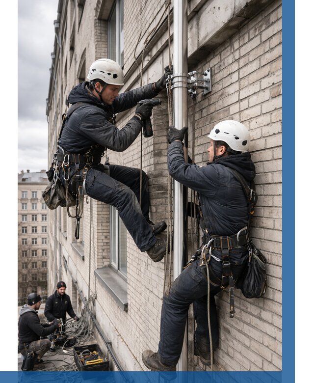 Монтаж флагштока на здании в Ухте от 6581 р. | ВЫСОТНИК-Хта