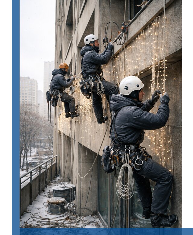 Монтаж новогодней иллюминации и украшение фасадов в Ухте