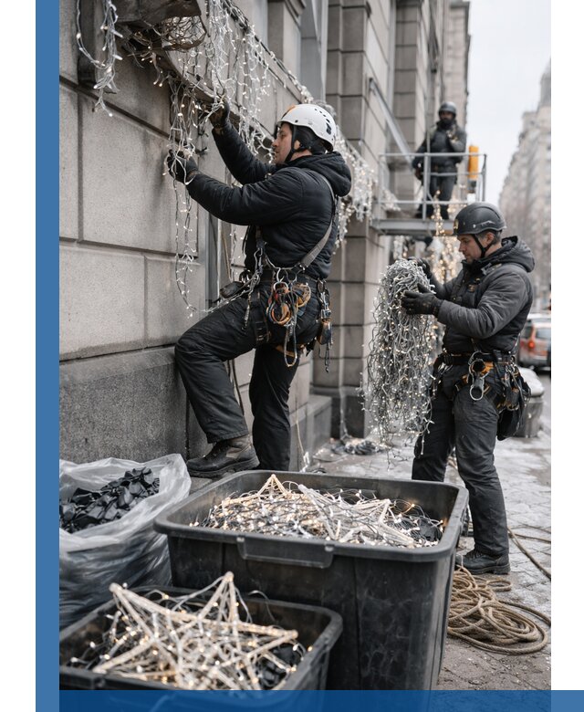 Демонтаж новогоднего оформления и гирлянд в Ухте