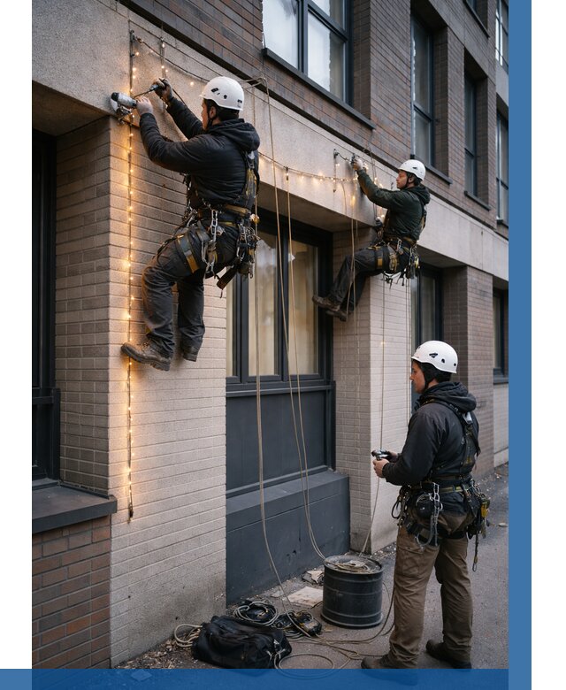 Монтаж гирлянд на фасаде в Ухте от 3544 р. | ВЫСОТНИК-Хта