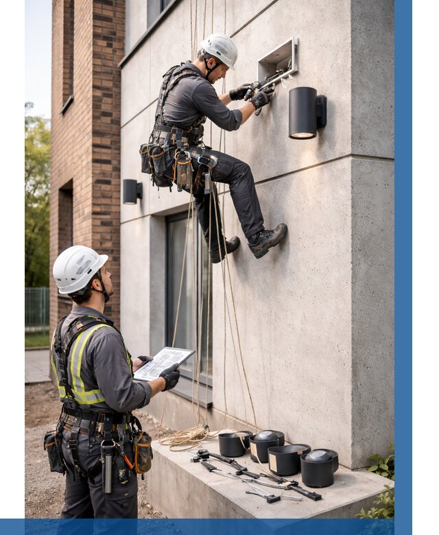 Монтаж фасадного освещения в Ухте от 2531 р. | ВЫСОТНИК-Хта