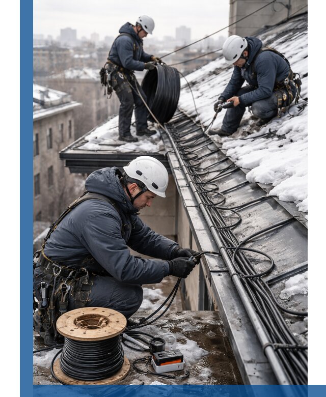 Монтаж греющего кабеля на кровле в Ухте под ключ