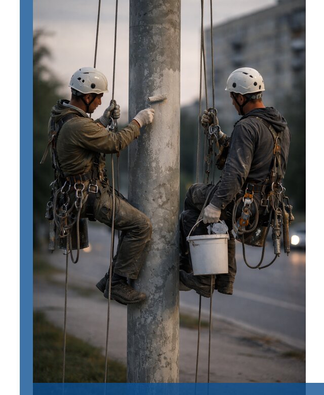 Покраска опор освещения и антикоррозийная защита в Ухте