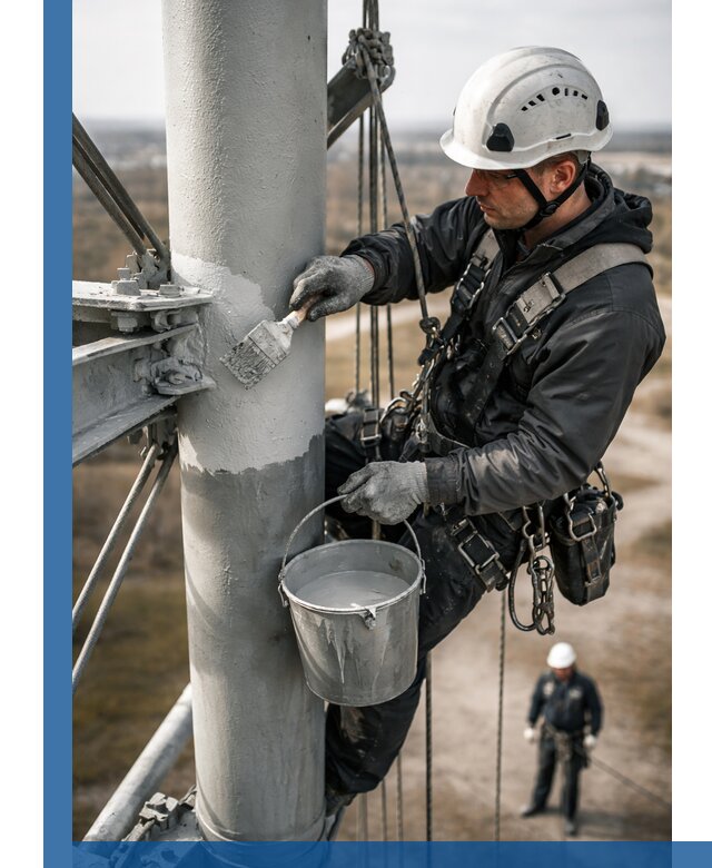 Покраска мачт связи в Ухте промышленными альпинистами