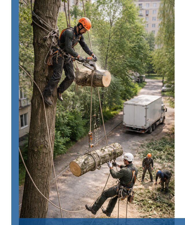Спил деревьев альпинистами в Ухте, безопасно и без повреждений