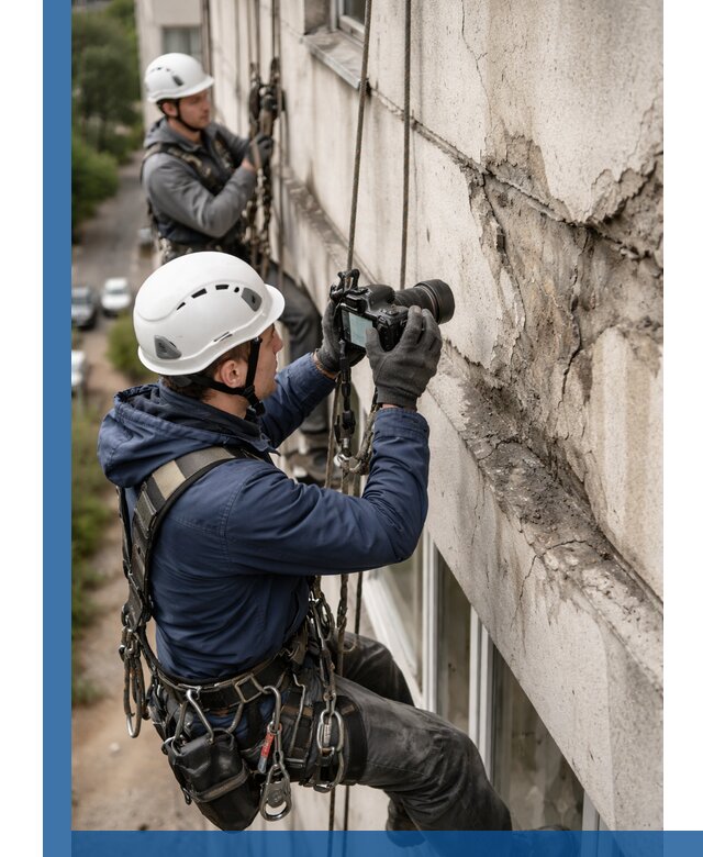Фотофиксация дефектов фасада с высотной съемкой в Ухте