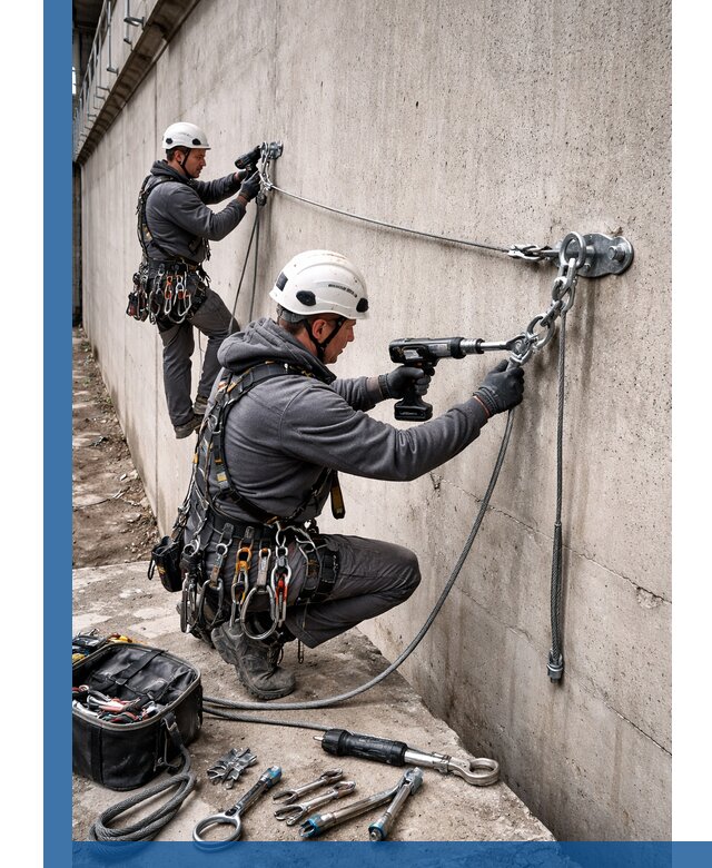 Монтаж анкерных линий высотной безопасности в Ухте