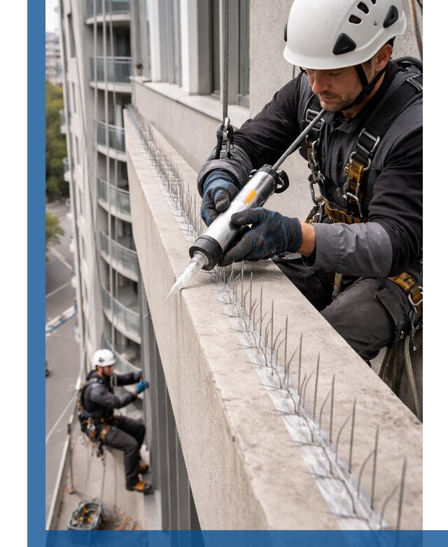 Установка шипов от птиц на фасадах и кровлях в Ухте